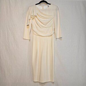 VFMAGE Ivory Pleated Asymmetrical Bow Sheath Cocktail Dress Size M LIKE NEW!